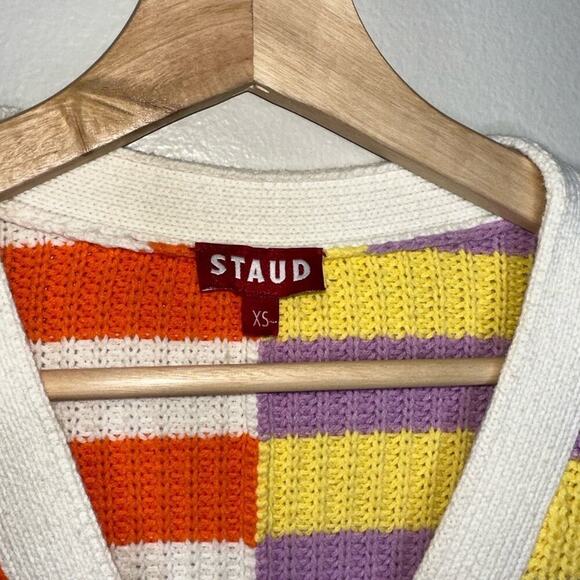 Staud Essex Colorblock Striped Cardigan Cabana Stripe Size XS Button Up - Picture 4 of 11